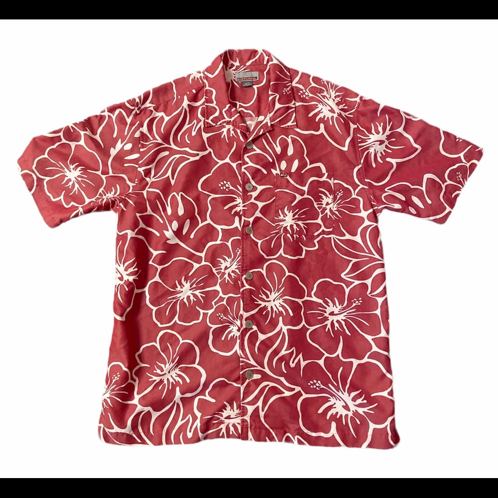 QUIKSILVER Shirt HAWAIIAN Size M Cotton Pink White Men’s